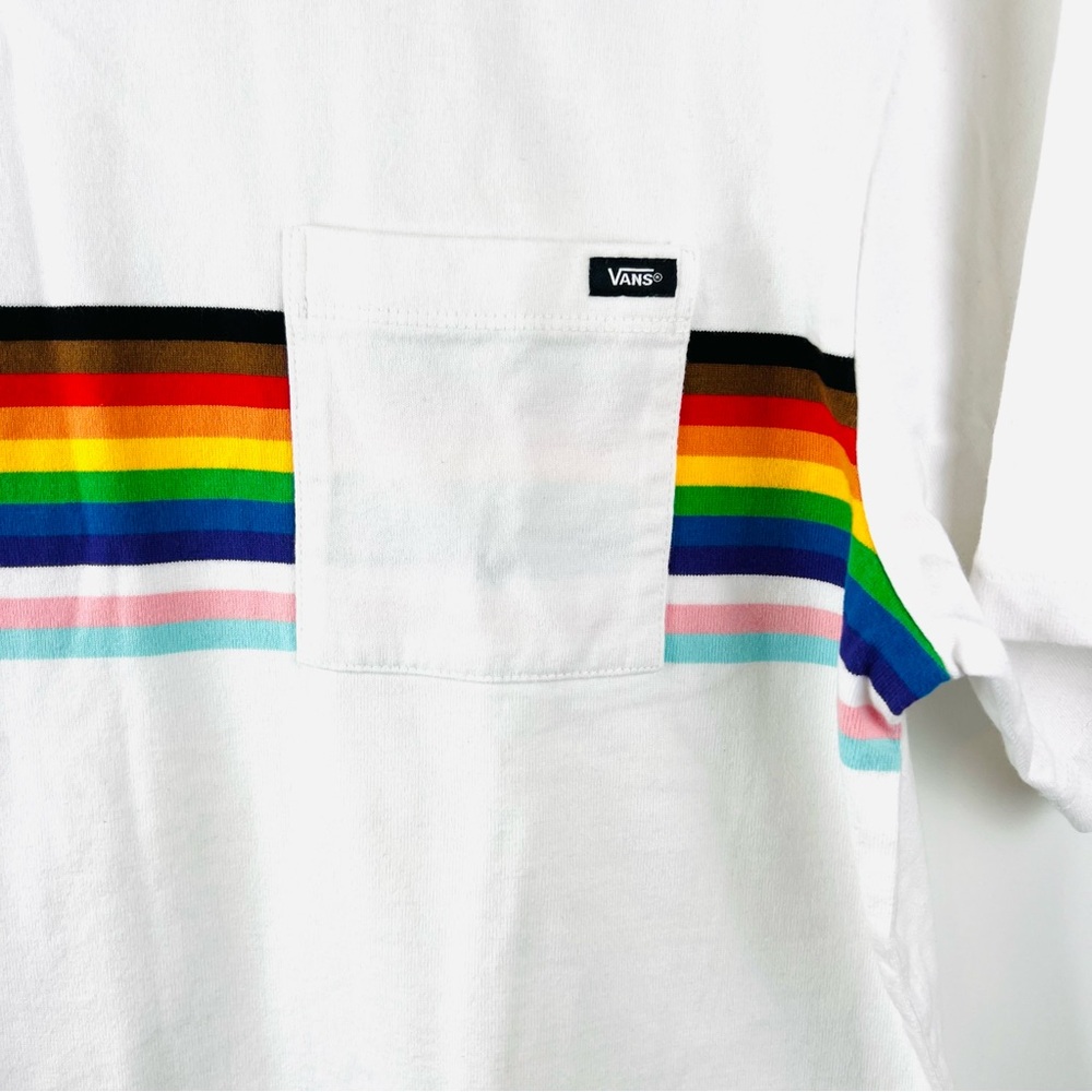 Vans White Rainbow Pride Knit Crew Checkerboard LGBT Limited Edition Shirt - Picture 4 of 10